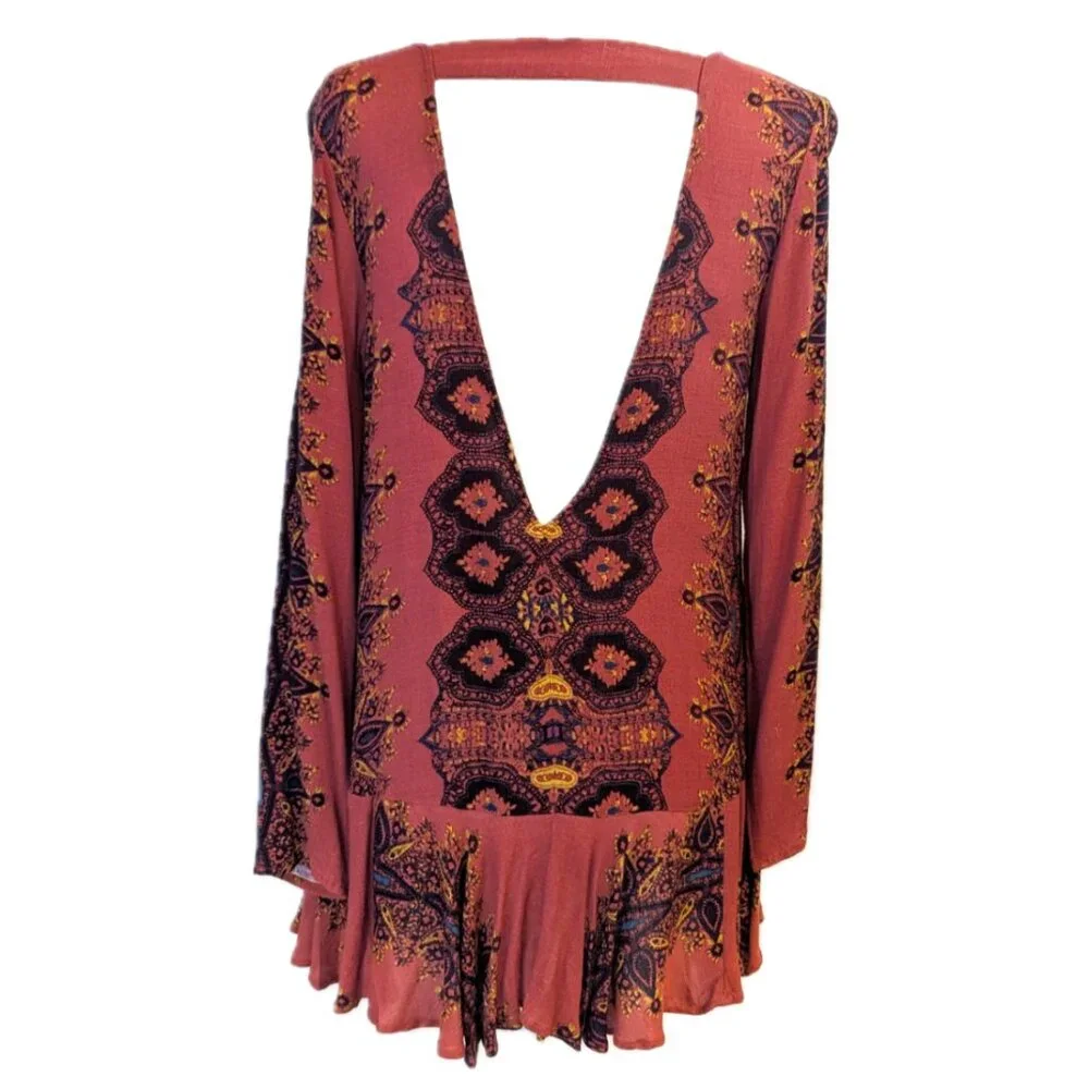 NWT Free People	| Open Back Smooth Talker Mini Tunic Dress Paisley | Size Small